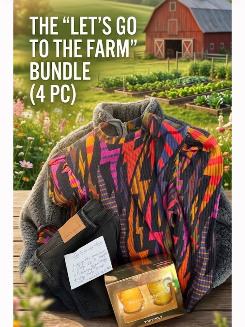 Let's go to the farm bundle 4 pc 209$ value shirt farm Rio pants Columbia candle